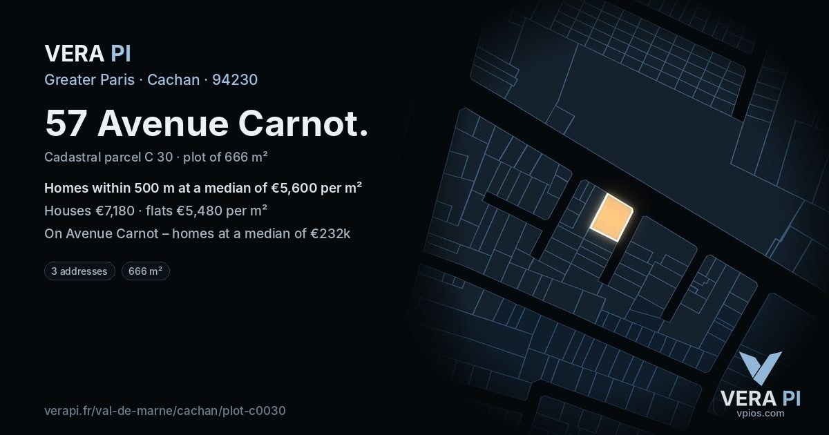 57 Avenue Carnot, Cachan at night – the plot lit, the parcels around coloured by the prices near them
