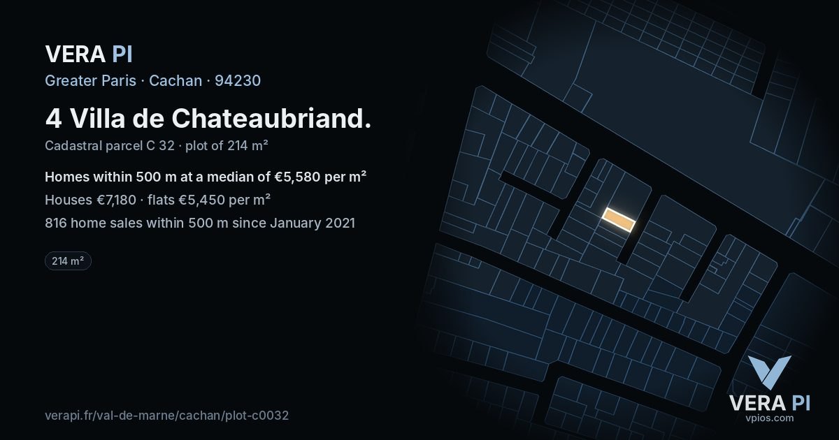 4 Villa de Chateaubriand, Cachan at night – the plot lit, the parcels around coloured by the prices near them