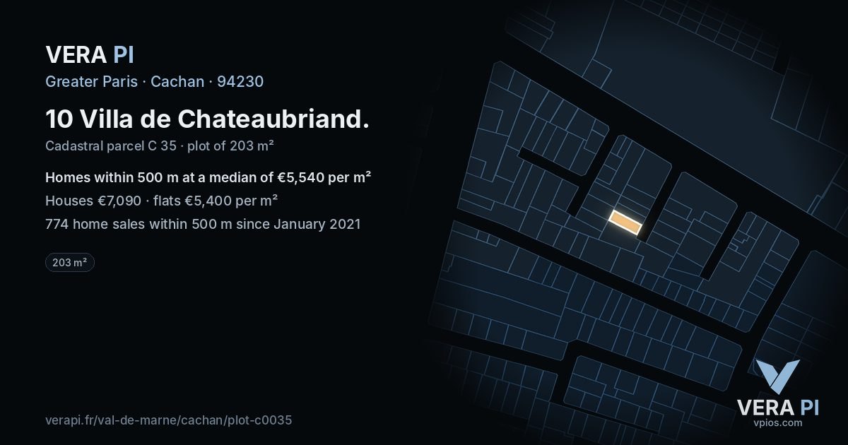 10 Villa de Chateaubriand, Cachan at night – the plot lit, the parcels around coloured by the prices near them