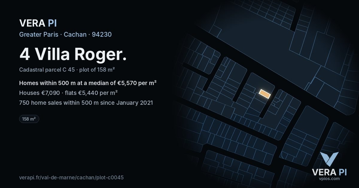4 Villa Roger, Cachan at night – the plot lit, the parcels around coloured by the prices near them
