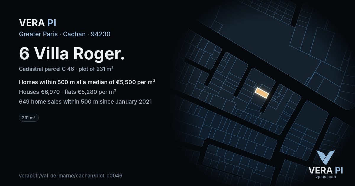 6 Villa Roger, Cachan at night – the plot lit, the parcels around coloured by the prices near them