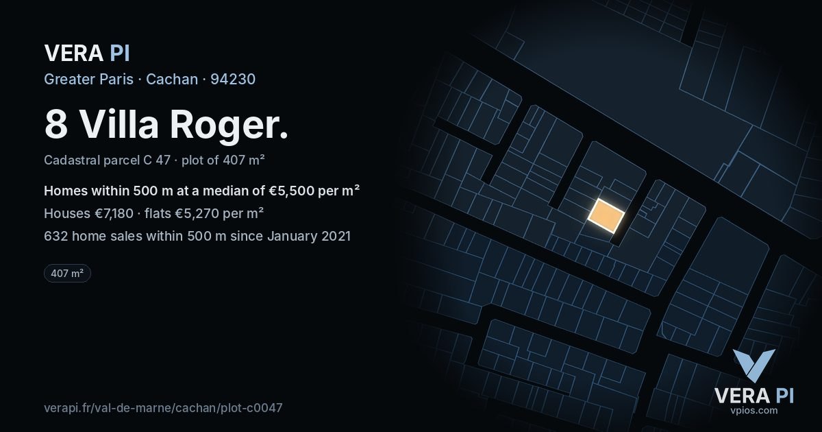 8 Villa Roger, Cachan at night – the plot lit, the parcels around coloured by the prices near them
