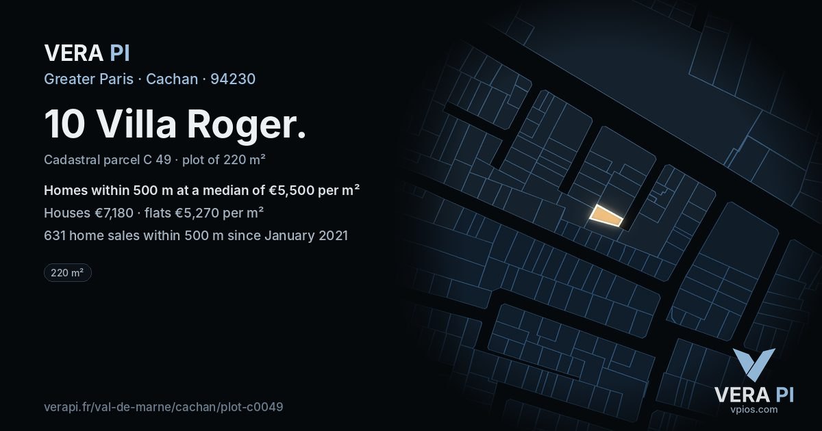 10 Villa Roger, Cachan at night – the plot lit, the parcels around coloured by the prices near them