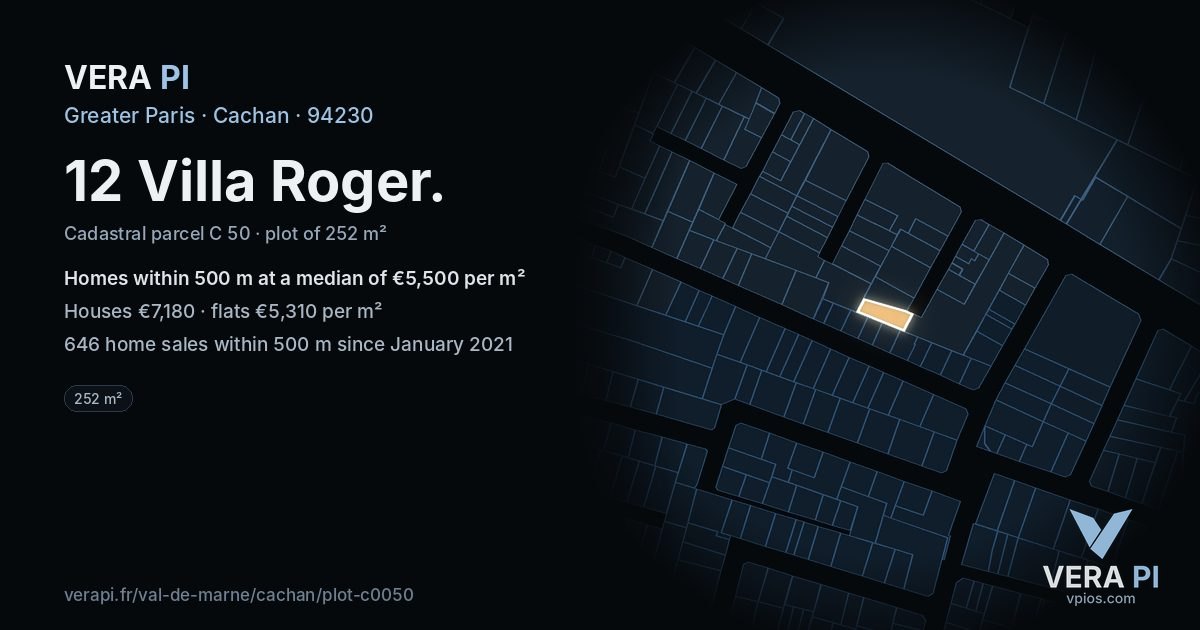 12 Villa Roger, Cachan at night – the plot lit, the parcels around coloured by the prices near them