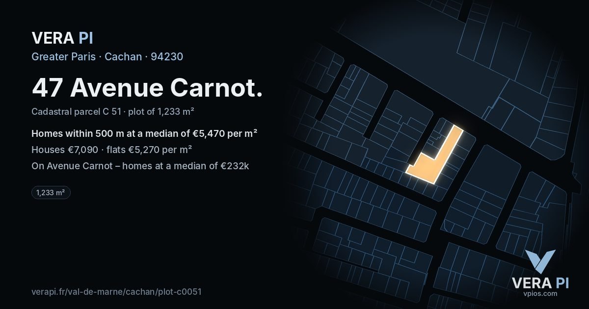 47 Avenue Carnot, Cachan at night – the plot lit, the parcels around coloured by the prices near them