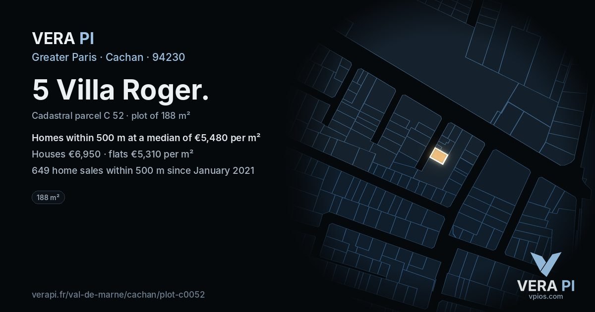 5 Villa Roger, Cachan at night – the plot lit, the parcels around coloured by the prices near them