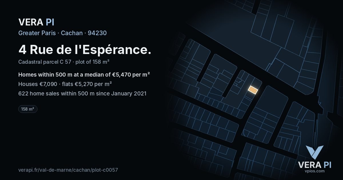 4 Rue de l'Espérance, Cachan at night – the plot lit, the parcels around coloured by the prices near them