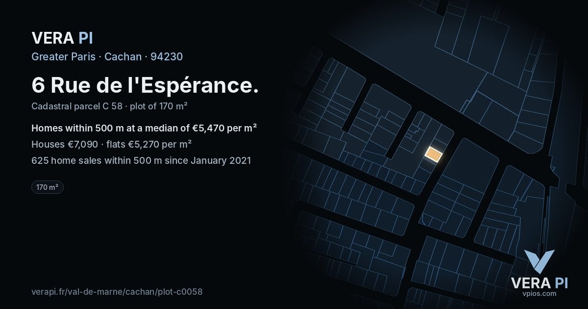 6 Rue de l'Espérance, Cachan at night – the plot lit, the parcels around coloured by the prices near them