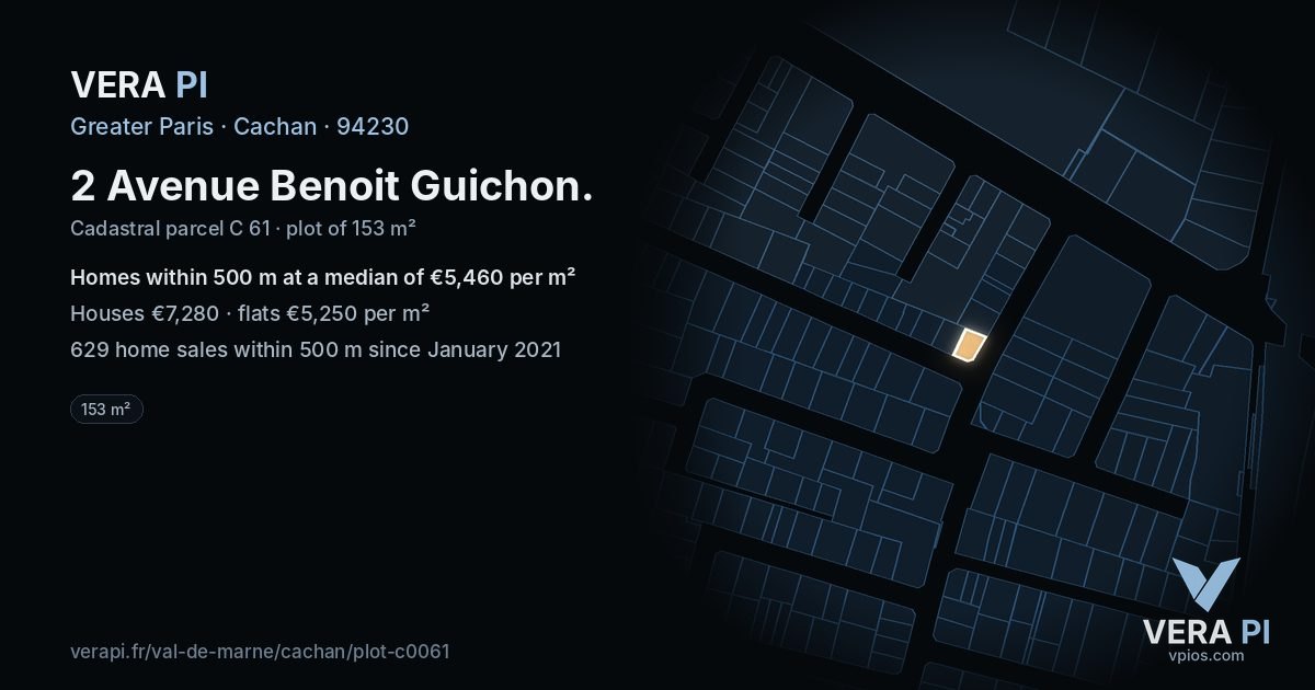 2 Avenue Benoit Guichon, Cachan at night – the plot lit, the parcels around coloured by the prices near them