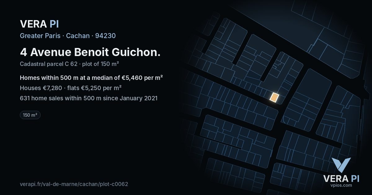 4 Avenue Benoit Guichon, Cachan at night – the plot lit, the parcels around coloured by the prices near them