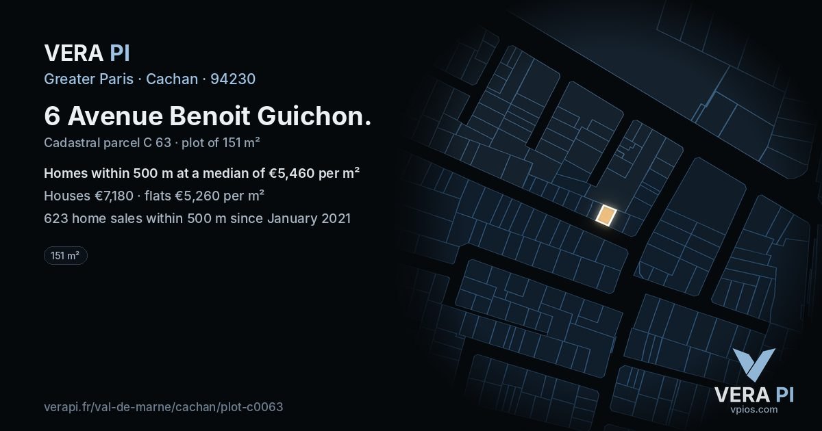 6 Avenue Benoit Guichon, Cachan at night – the plot lit, the parcels around coloured by the prices near them
