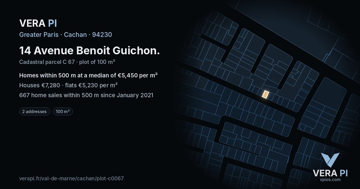 14 Avenue Benoit Guichon, Cachan at night – the plot lit, the parcels around coloured by the prices near them
