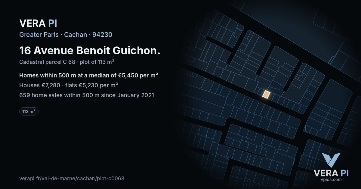 16 Avenue Benoit Guichon, Cachan at night – the plot lit, the parcels around coloured by the prices near them