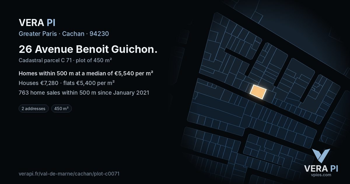 26 Avenue Benoit Guichon, Cachan at night – the plot lit, the parcels around coloured by the prices near them