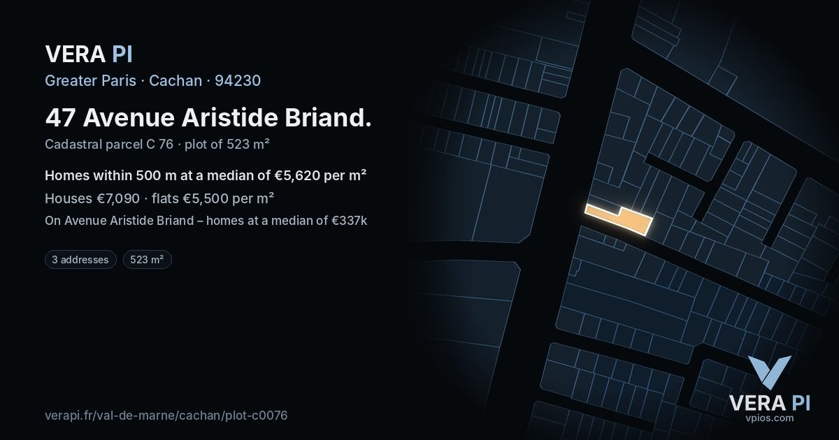 47 Avenue Aristide Briand, Cachan at night – the plot lit, the parcels around coloured by the prices near them