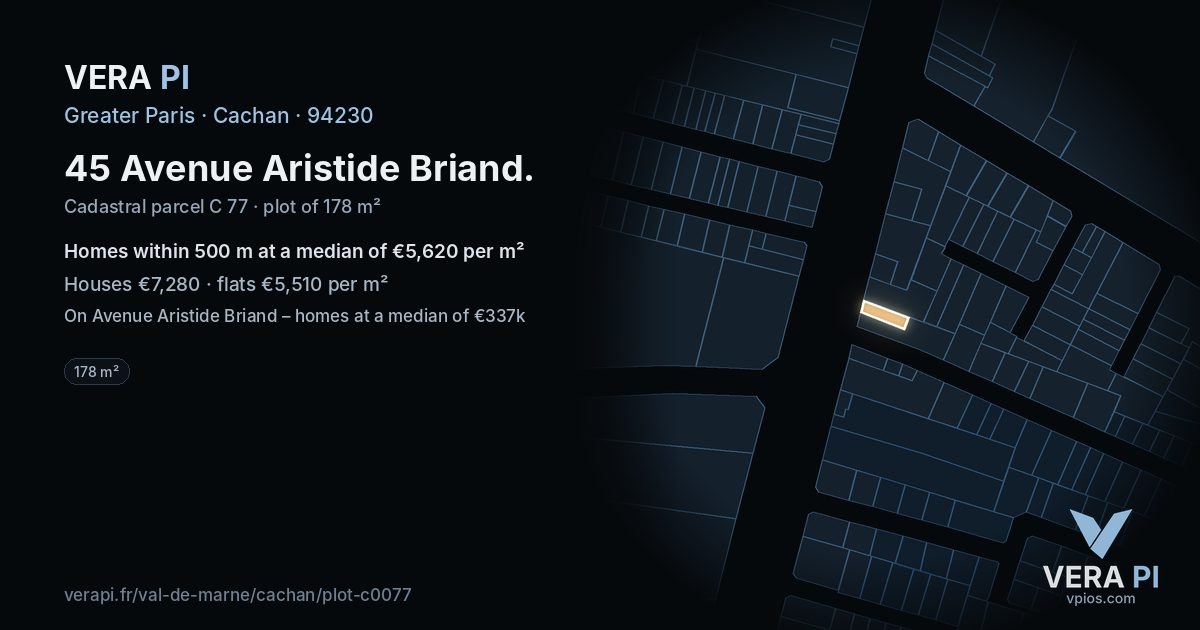 45 Avenue Aristide Briand, Cachan at night – the plot lit, the parcels around coloured by the prices near them