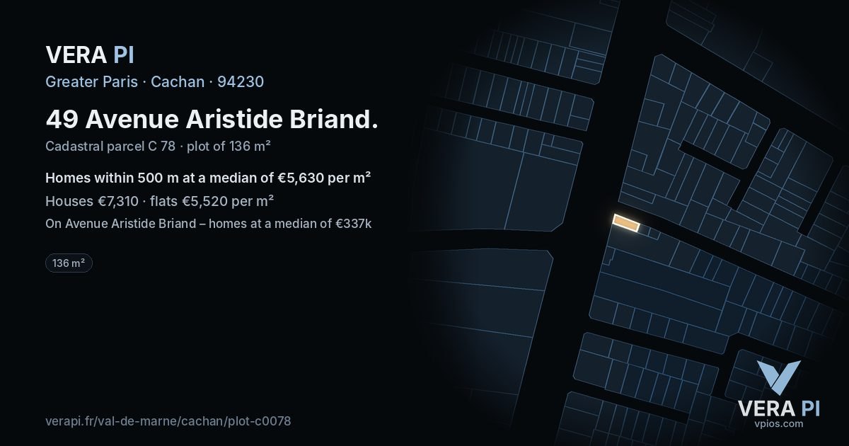 49 Avenue Aristide Briand, Cachan at night – the plot lit, the parcels around coloured by the prices near them