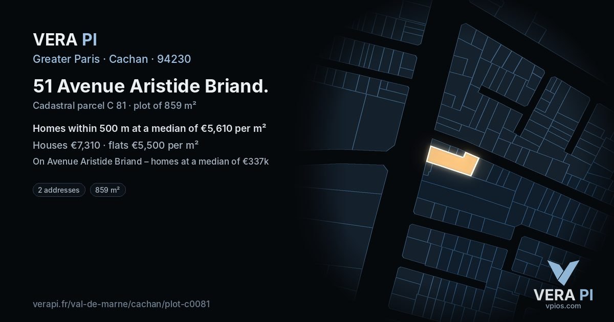 51 Avenue Aristide Briand, Cachan at night – the plot lit, the parcels around coloured by the prices near them