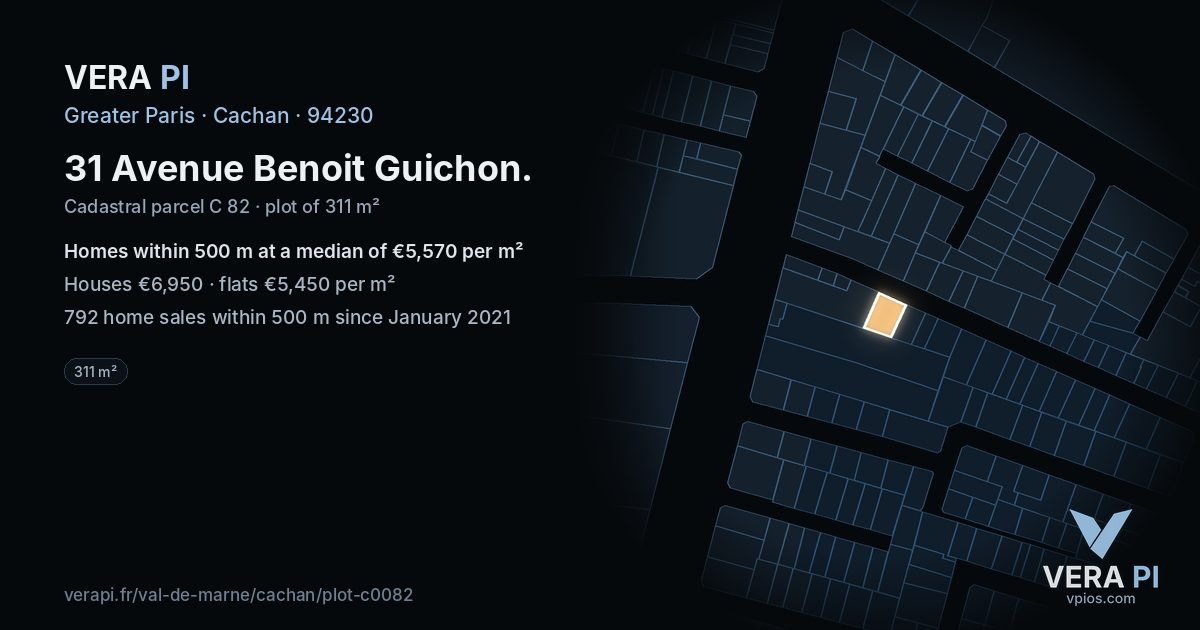 31 Avenue Benoit Guichon, Cachan at night – the plot lit, the parcels around coloured by the prices near them