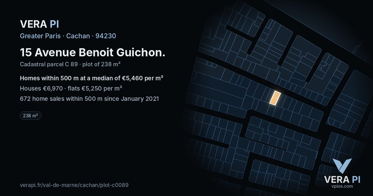 15 Avenue Benoit Guichon, Cachan at night – the plot lit, the parcels around coloured by the prices near them