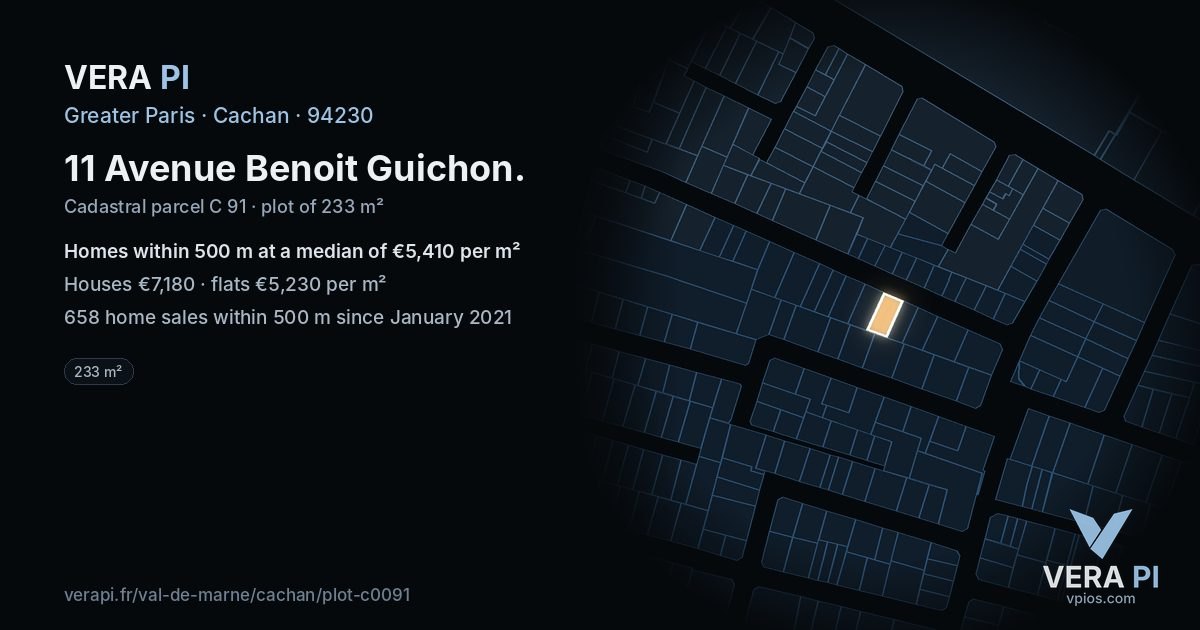 11 Avenue Benoit Guichon, Cachan at night – the plot lit, the parcels around coloured by the prices near them