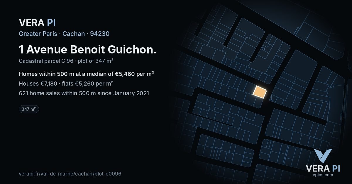 1 Avenue Benoit Guichon, Cachan at night – the plot lit, the parcels around coloured by the prices near them