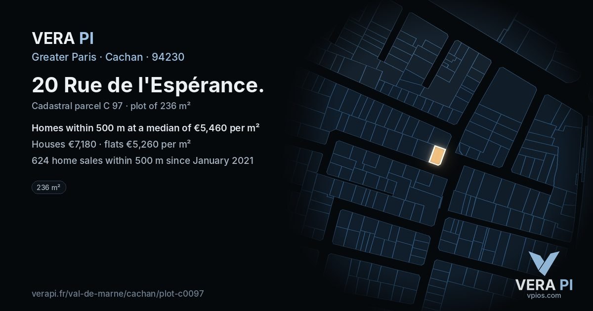 20 Rue de l'Espérance, Cachan at night – the plot lit, the parcels around coloured by the prices near them