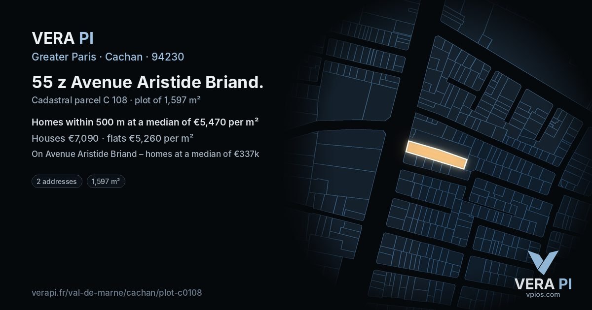 55 z Avenue Aristide Briand, Cachan at night – the plot lit, the parcels around coloured by the prices near them