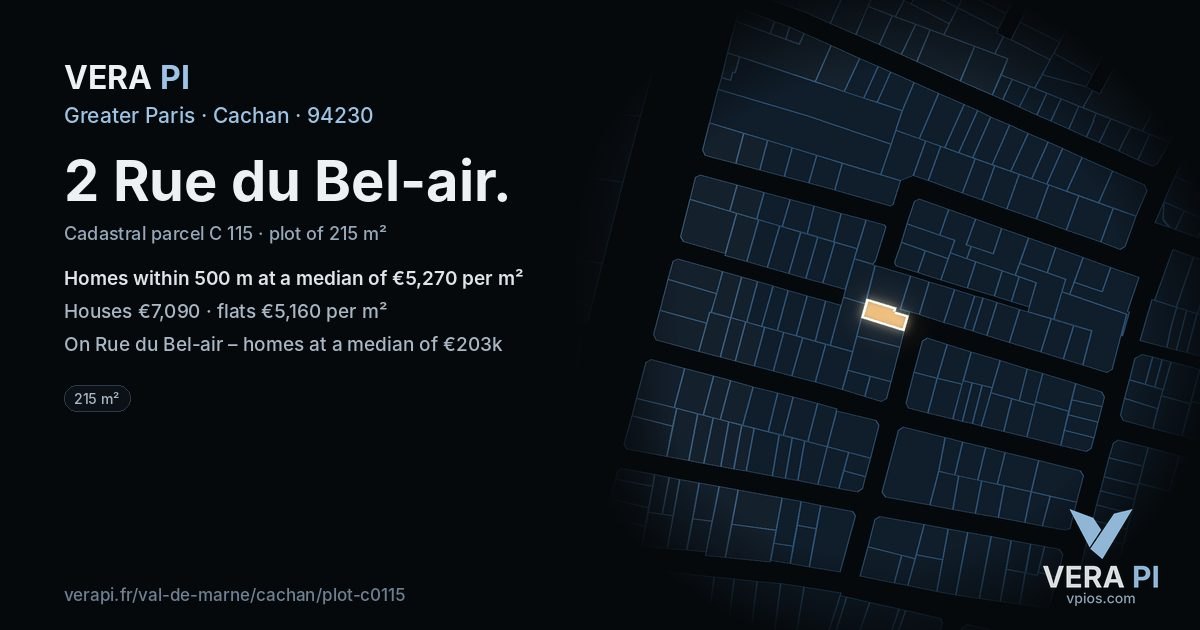 2 Rue du Bel-air, Cachan at night – the plot lit, the parcels around coloured by the prices near them