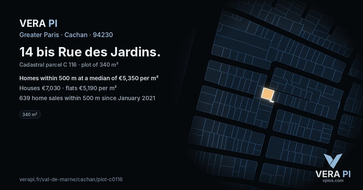 14 bis Rue des Jardins, Cachan at night – the plot lit, the parcels around coloured by the prices near them