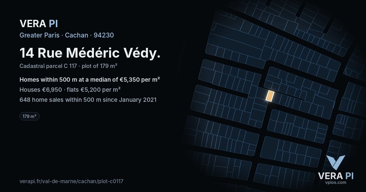 14 Rue Médéric Védy, Cachan at night – the plot lit, the parcels around coloured by the prices near them