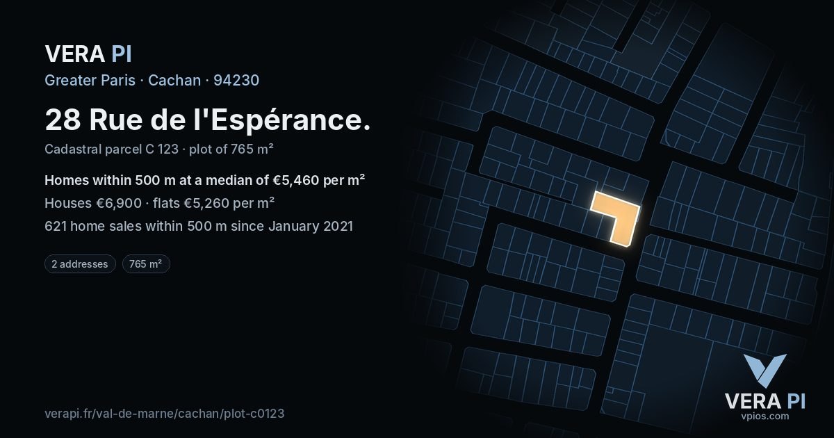 28 Rue de l'Espérance, Cachan at night – the plot lit, the parcels around coloured by the prices near them