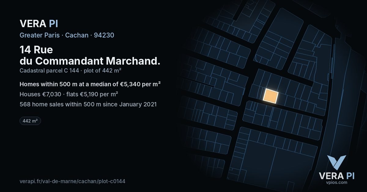 14 Rue du Commandant Marchand, Cachan at night – the plot lit, the parcels around coloured by the prices near them