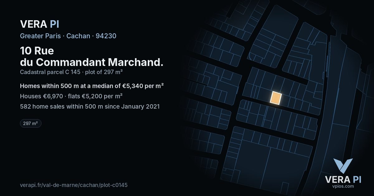 10 Rue du Commandant Marchand, Cachan at night – the plot lit, the parcels around coloured by the prices near them