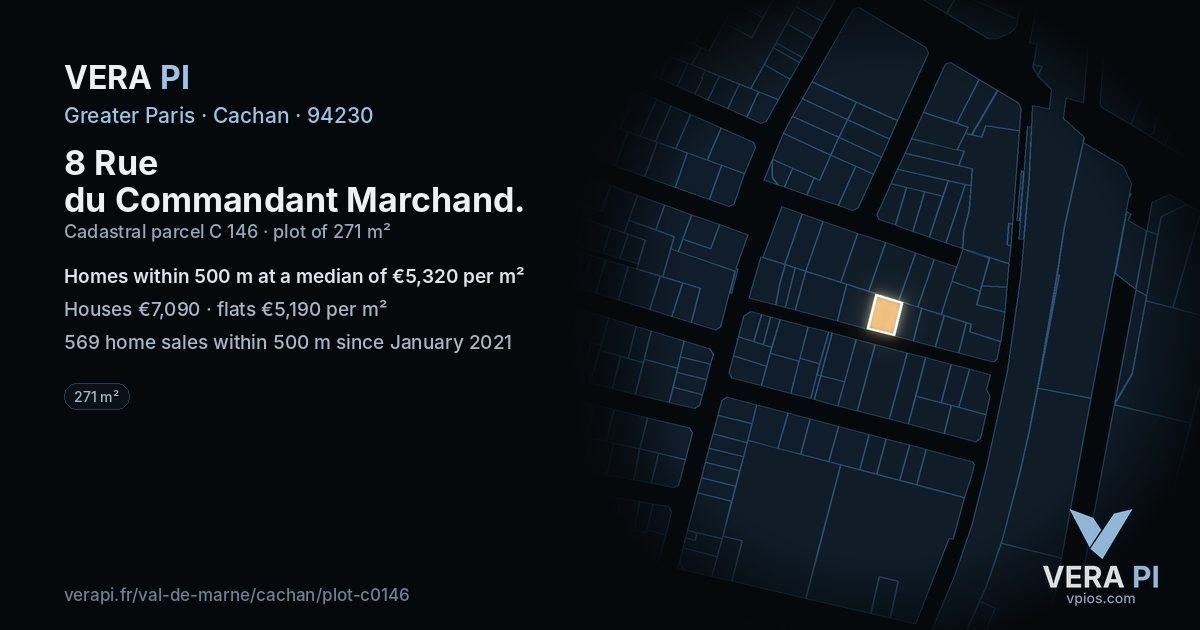 8 Rue du Commandant Marchand, Cachan at night – the plot lit, the parcels around coloured by the prices near them