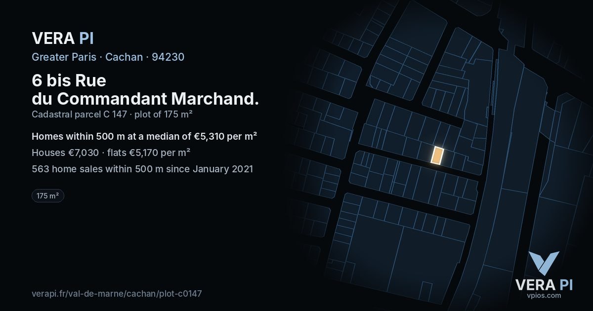 6 bis Rue du Commandant Marchand, Cachan at night – the plot lit, the parcels around coloured by the prices near them