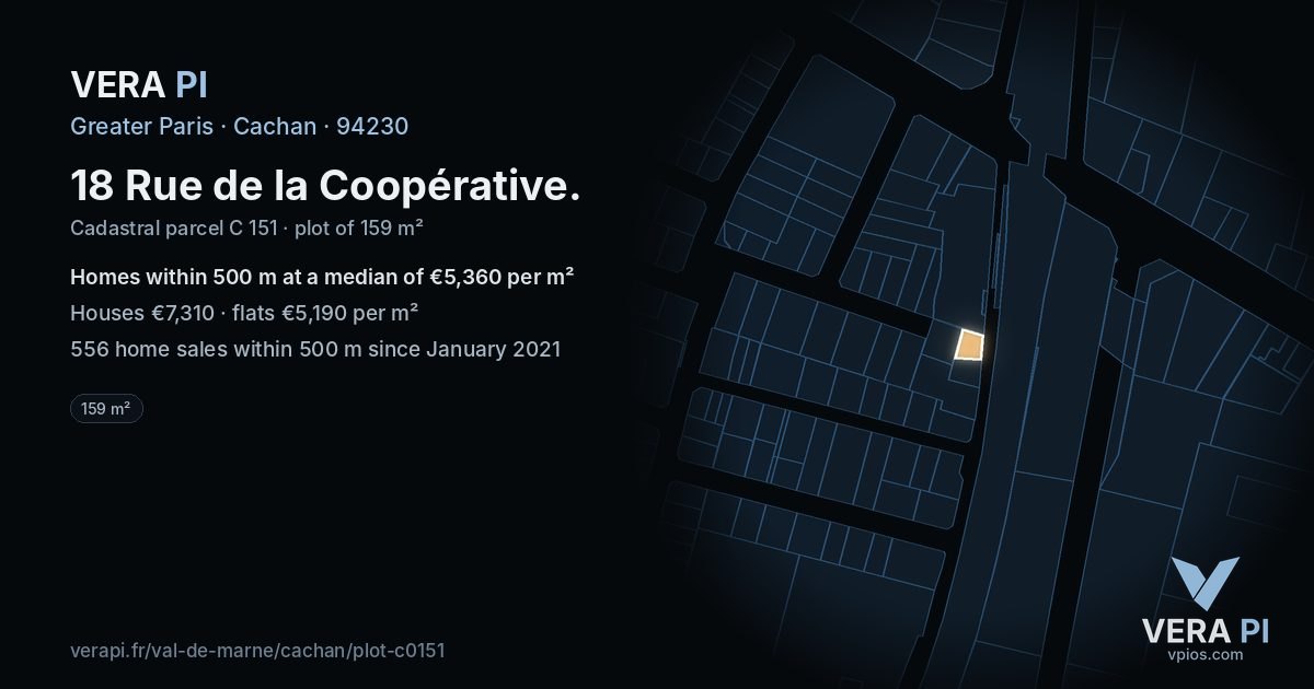 18 Rue de la Coopérative, Cachan at night – the plot lit, the parcels around coloured by the prices near them