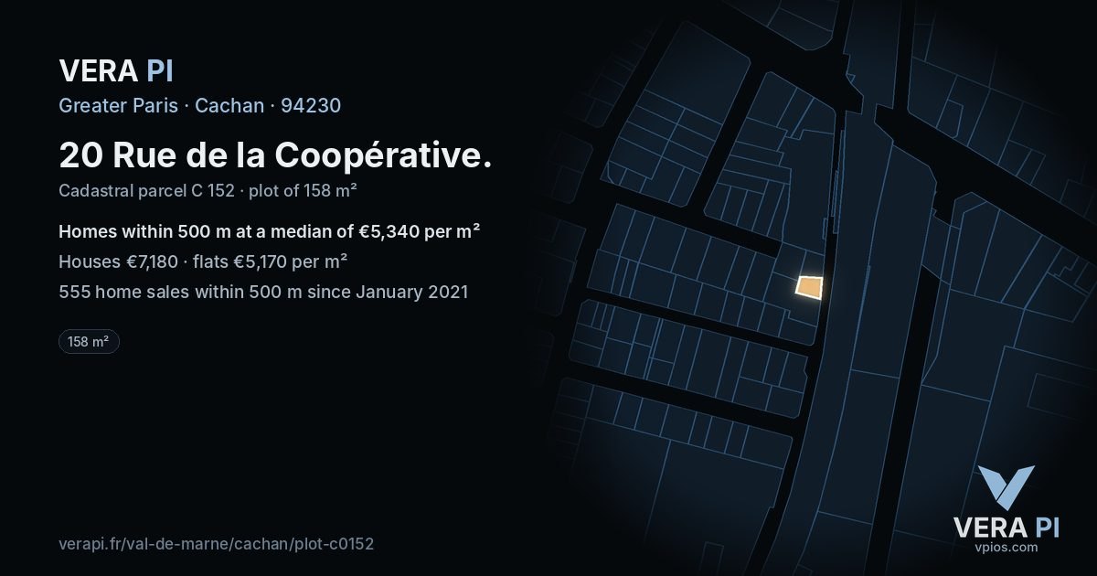 20 Rue de la Coopérative, Cachan at night – the plot lit, the parcels around coloured by the prices near them