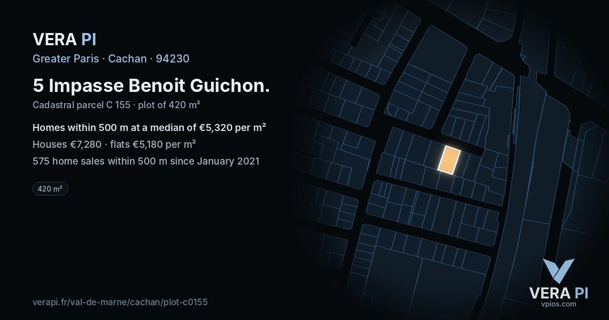 5 Impasse Benoit Guichon, Cachan at night – the plot lit, the parcels around coloured by the prices near them