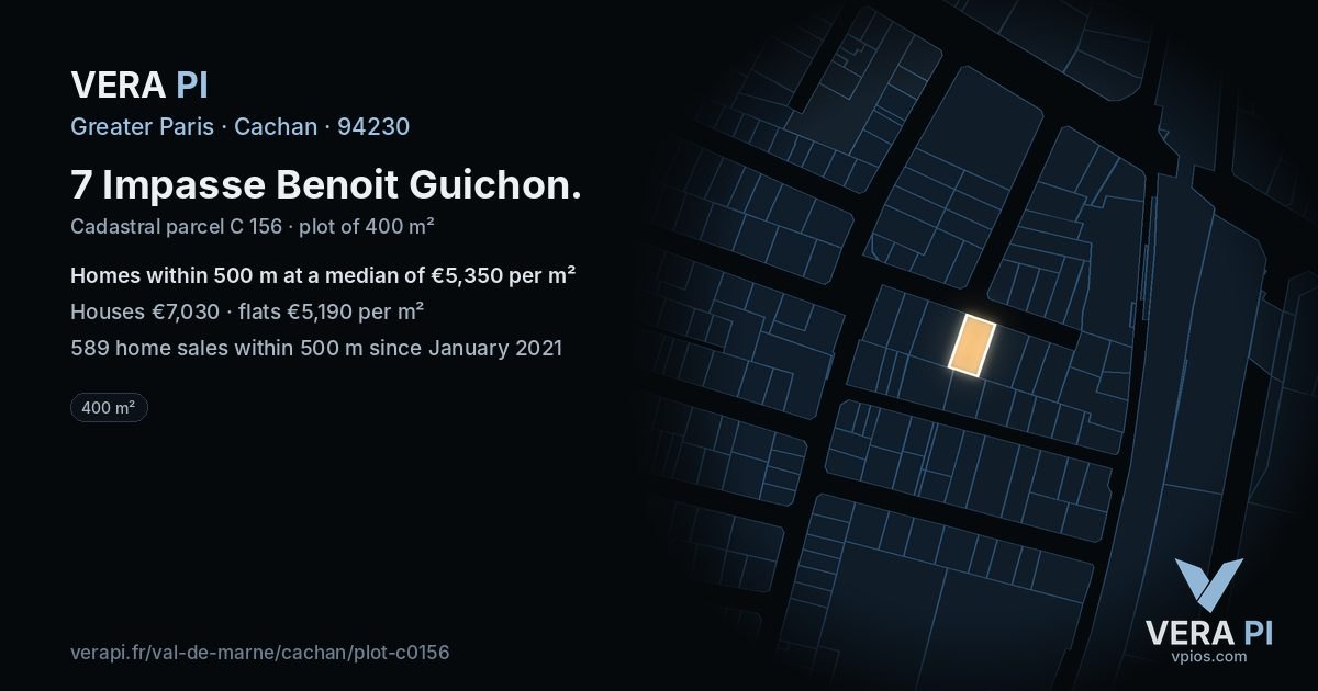 7 Impasse Benoit Guichon, Cachan at night – the plot lit, the parcels around coloured by the prices near them