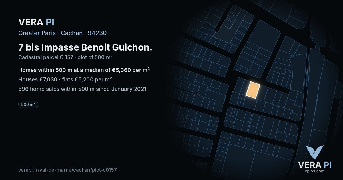 7 bis Impasse Benoit Guichon, Cachan at night – the plot lit, the parcels around coloured by the prices near them