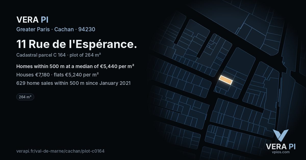 11 Rue de l'Espérance, Cachan at night – the plot lit, the parcels around coloured by the prices near them