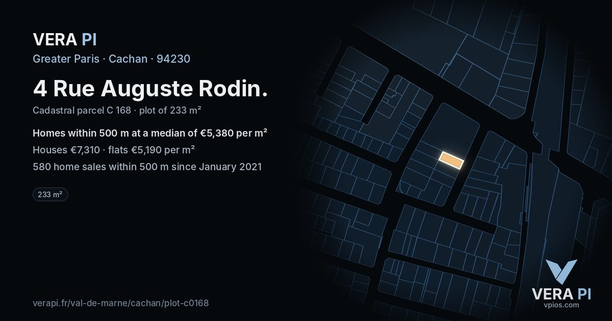 4 Rue Auguste Rodin, Cachan at night – the plot lit, the parcels around coloured by the prices near them