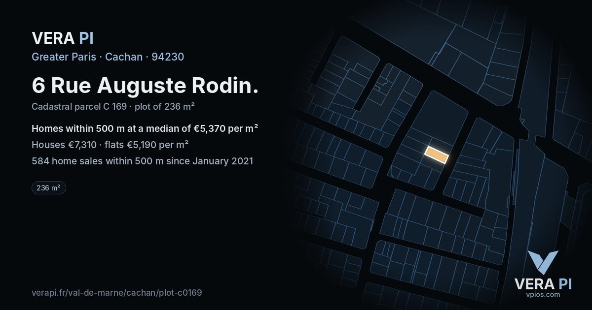 6 Rue Auguste Rodin, Cachan at night – the plot lit, the parcels around coloured by the prices near them