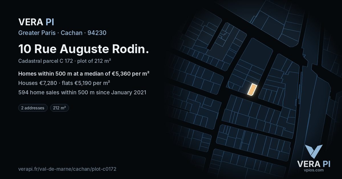 10 Rue Auguste Rodin, Cachan at night – the plot lit, the parcels around coloured by the prices near them
