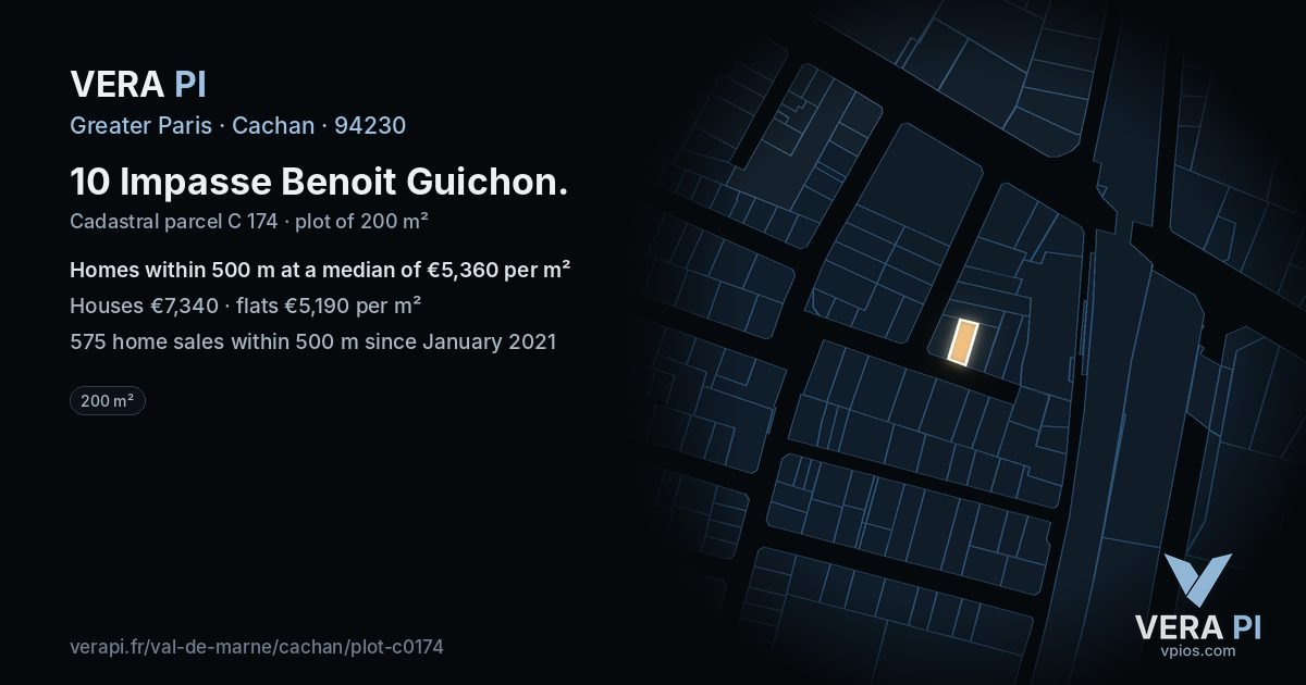 10 Impasse Benoit Guichon, Cachan at night – the plot lit, the parcels around coloured by the prices near them