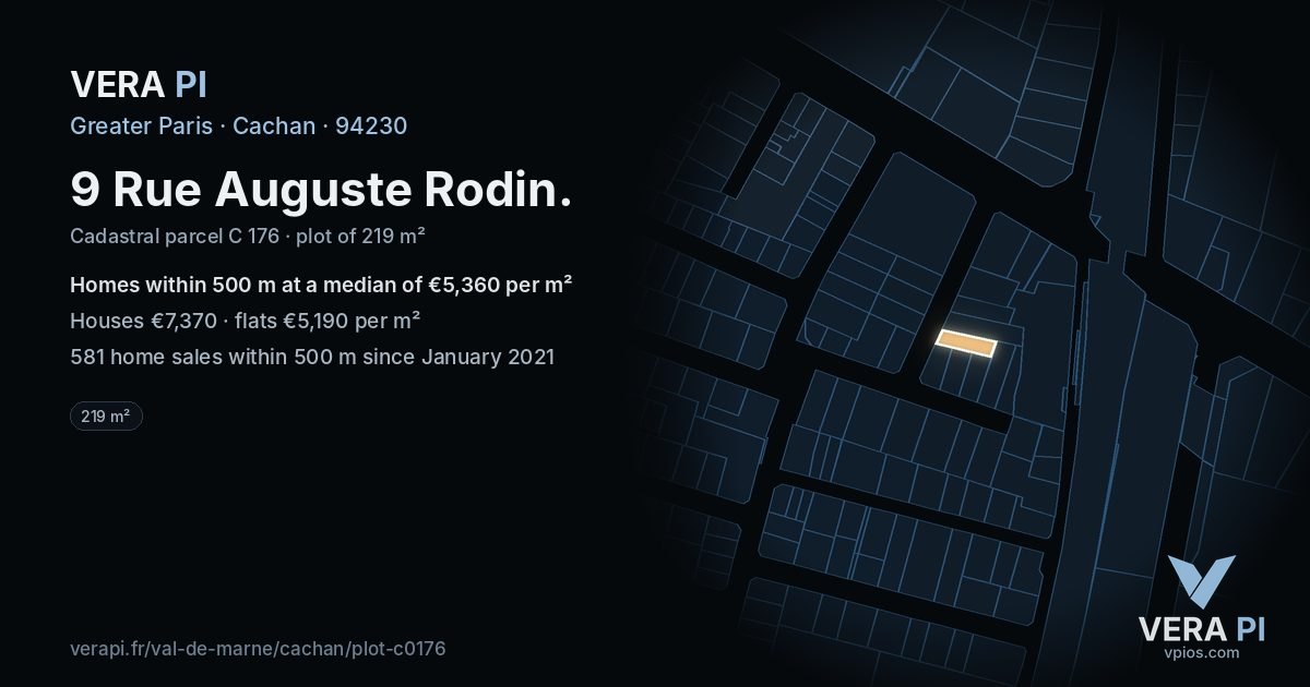9 Rue Auguste Rodin, Cachan at night – the plot lit, the parcels around coloured by the prices near them