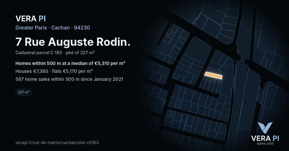 7 Rue Auguste Rodin, Cachan at night – the plot lit, the parcels around coloured by the prices near them
