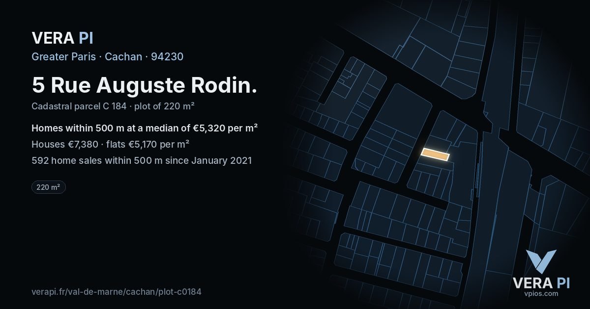 5 Rue Auguste Rodin, Cachan at night – the plot lit, the parcels around coloured by the prices near them