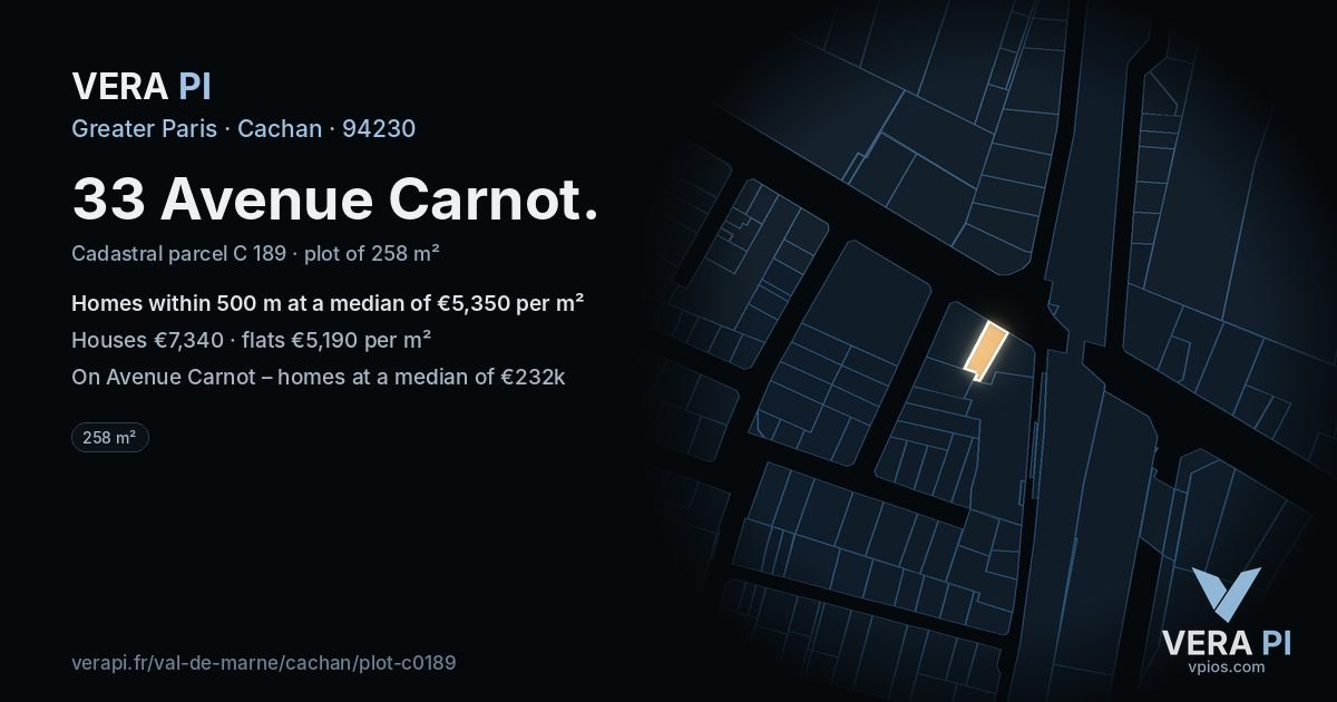 33 Avenue Carnot, Cachan at night – the plot lit, the parcels around coloured by the prices near them